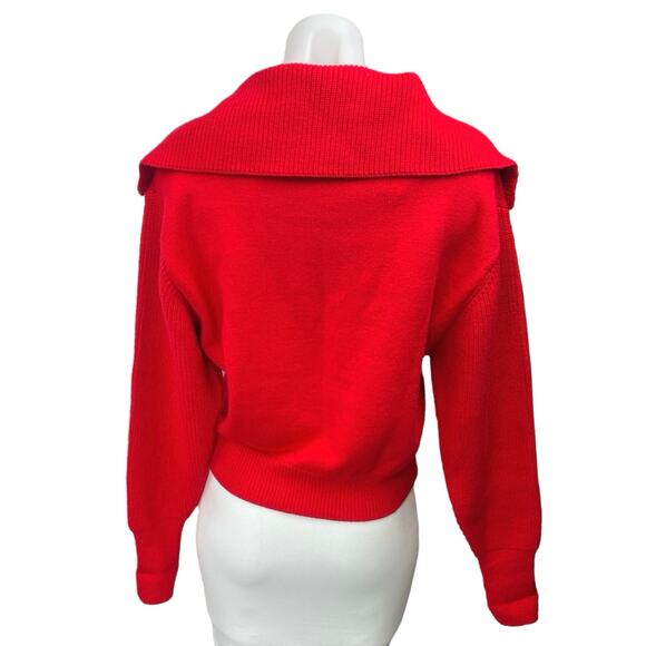 Zara Women's Red Knit 1/4 Zip Collared Long Sleeve Pullover Sweater Top Size L - Picture 4 of 5